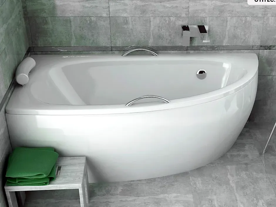 Besco Baignoire asymétrique - 150 x 70 cm - Gauche - avec Habillage - Pieds - Vidage Chrome - MILENA* Baignoire Asymétrique