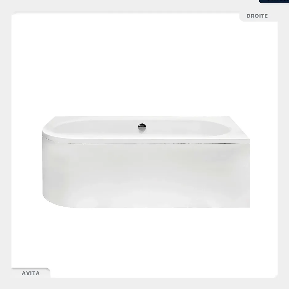 Besco Baignoire asymétrique - 180 x 80 cm - Droite - sans Habillage - avec Pieds - Étagère bambou - Vidage Chrome - AVITA