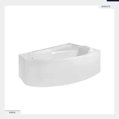Besco Baignoire asymétrique - 130 x 85 cm - Droite - sans Habillage - avec Pieds - Repose-tête - Vidage Chrome - RIMA* Baignoire Asymétrique
