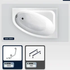 Besco Baignoire asymétrique - 150 x 100 cm - Droite - sans Habillage - avec Pieds - Vidage Chrome - CORNEA* Baignoire Asymétrique
