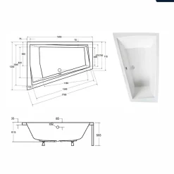 Besco Baignoire asymétrique - 170 x 125 cm - Gauche - avec Tablier - Pieds - Vidage Chrome - INTIMA DUO* Baignoire Asymétrique