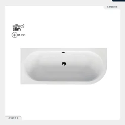 Besco Baignoire asymétrique - 150 x 75 cm - Gauche - avec Habillage - Pieds - Vidage Chrome - AVITA SLIM* Baignoire Asymétrique