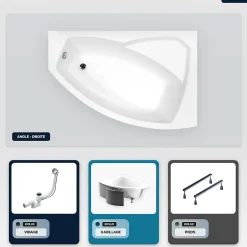 Besco Baignoire asymétrique - 170 x 110 cm - Droite - avec Habillage - Pieds - Vidage Chrome - RIMA