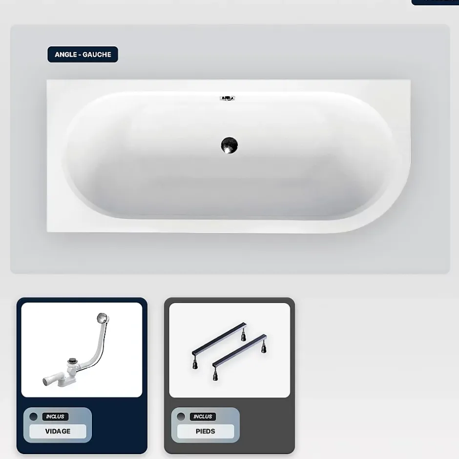 Besco Baignoire asymétrique - 160 x 75 cm - Gauche - sans Habillage - avec Pieds - Vidage Chrome - AVITA SLIM