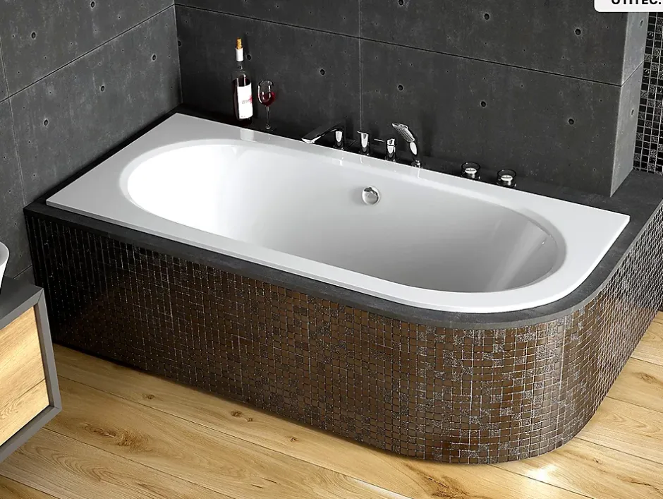 Besco Baignoire asymétrique - 160 x 75 cm - Gauche - sans Habillage - avec Pieds - Vidage Chrome - AVITA SLIM