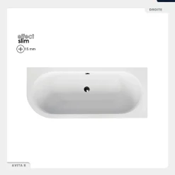 Besco Baignoire asymétrique - 180 x 80 cm - Droite - sans Habillage - avec Pieds - Vidage Chrome - AVITA SLIM* Baignoire Asymétrique
