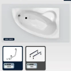 Besco Baignoire asymétrique - 150 x 100 cm - Droite - avec Tablier - Pieds - Vidage Chrome - NATALIA