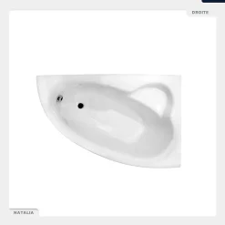Besco Baignoire asymétrique - 150 x 100 cm - Droite - avec Tablier - Pieds - Vidage Chrome - NATALIA