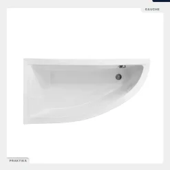 Besco Baignoire asymétrique - 150 x 70 cm - Gauche - avec Tablier - Pieds - Vidage Chrome - PRAKTIKA* Baignoire Asymétrique