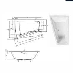 Besco Baignoire asymétrique - 170 x 125 cm - Gauche - avec Habillage - Pieds - 2 Repose-têtes - Vidage Chrome - INTIMA DUO SLIM* Baignoire Asymétrique