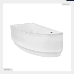 Besco Baignoire asymétrique - 140 x 70 cm - Gauche - avec Habillage - Pieds - Vidage Chrome - PRAKTIKA