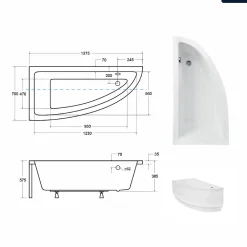 Besco Baignoire asymétrique - 140 x 70 cm - Gauche - avec Habillage - Pieds - Vidage Chrome - PRAKTIKA