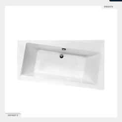 Besco Baignoire asymétrique - 170 x 110 cm - Droite - avec Tablier Blanc - Pieds - Vidage Chrome - INFINITY* Baignoire Asymétrique