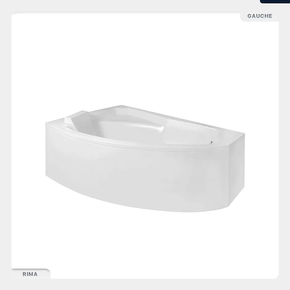 Besco Baignoire asymétrique - 140 x 90 cm - Gauche - sans Habillage - avec Pieds - Repose-tête - Vidage Chrome - RIMA* Baignoire Asymétrique
