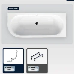 Besco Baignoire asymétrique - 150 x 75 cm - Droite - sans Habillage - avec Pieds - Vidage Chrome - AVITA SLIM