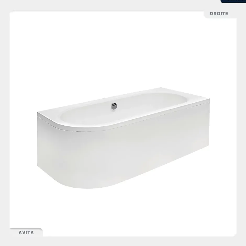 Besco Baignoire asymétrique - 150 x 75 cm - Droite - avec Tablier Blanc - Pieds - Vidage Chrome - AVITA* Baignoire Asymétrique