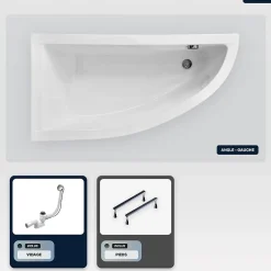 Besco Baignoire asymétrique - 140 x 70 cm - Gauche - sans Habillage - avec Pieds - Vidage Chrome - PRAKTIKA