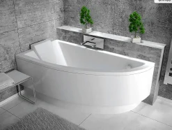 Besco Baignoire asymétrique - 140 x 70 cm - Gauche - sans Habillage - avec Pieds - Vidage Chrome - PRAKTIKA