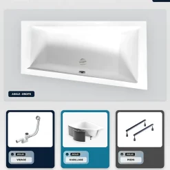 Besco Baignoire asymétrique - 150 x 85 cm - Droite - avec Habillage - Pieds - Vidage Chrome - INTIMA SLIM