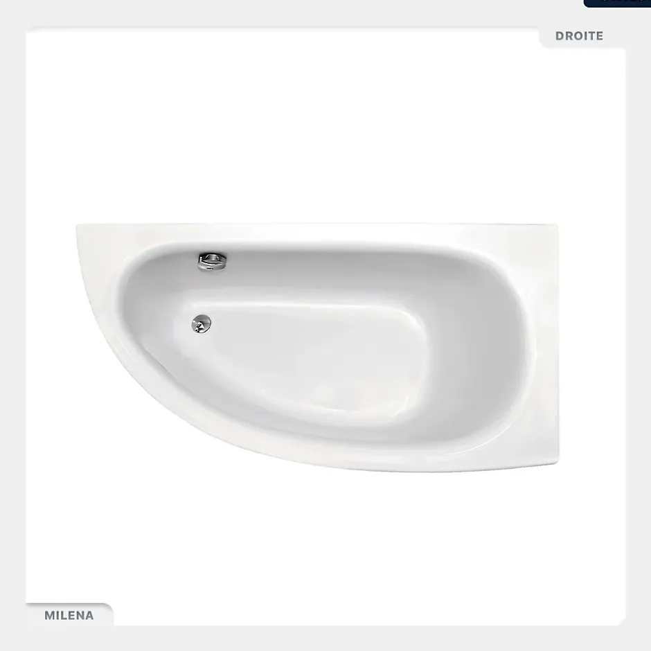 Besco Baignoire asymétrique - 150 x 70 cm - Droite - avec Habillage - Pieds - Poignées - Repose-tête - Vidage Chrome - MILENA PREMIUM* Baignoire Asymétrique