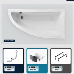 Besco Baignoire asymétrique - 150 x 70 cm - Droite - avec Habillage - Pieds - Vidage Chrome - PRAKTIKA