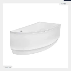 Besco Baignoire asymétrique - 150 x 70 cm - Droite - avec Habillage - Pieds - Vidage Chrome - PRAKTIKA