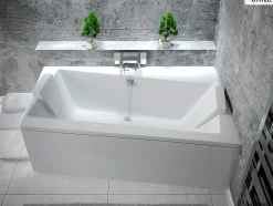 Besco Baignoire asymétrique - 160 x 100 cm - Droite - avec Tablier Blanc - Pieds - Vidage Chrome - INFINITY* Baignoire Asymétrique