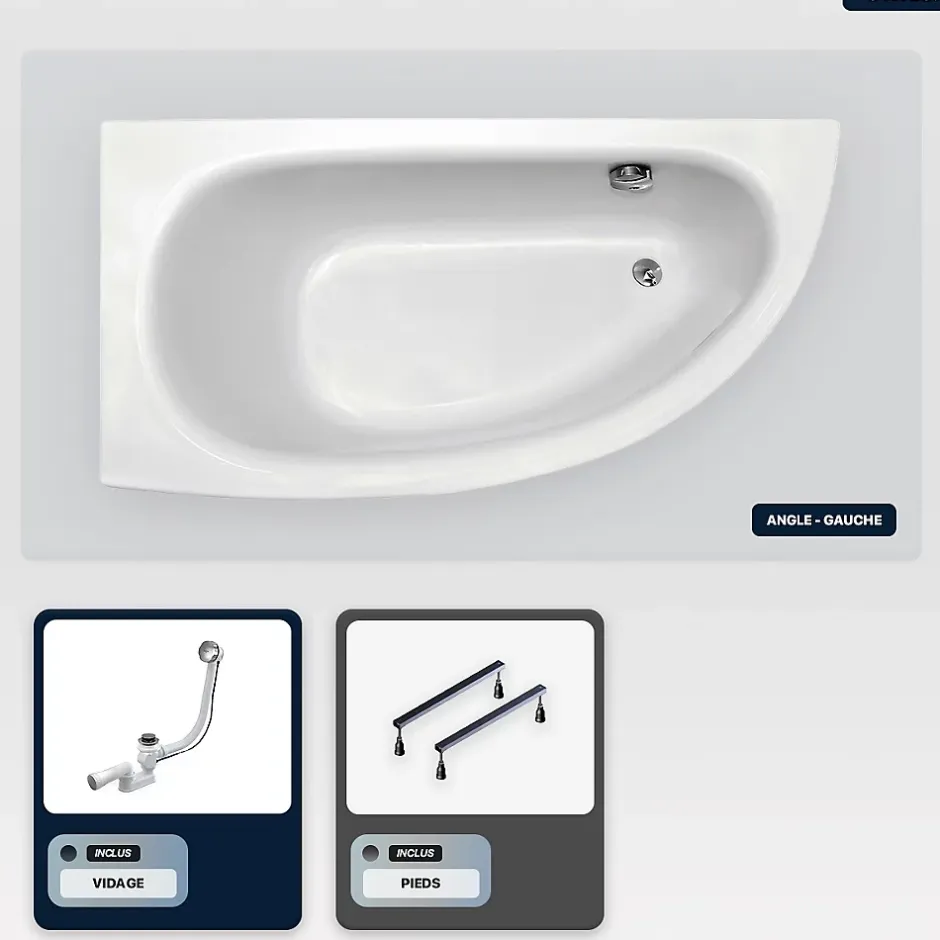 Besco Baignoire asymétrique - 150 x 70 cm - Gauche - sans Habillage - avec Pieds - Vidage Chrome - MILENA