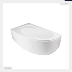 Besco Baignoire asymétrique - 140 x 80 cm - Gauche - sans Habillage - avec Pieds - Vidage Chrome - CORNEA* Baignoire Asymétrique