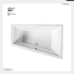 Besco Baignoire asymétrique - 180 x 125 cm - Droite - sans Habillage - avec Pieds - Vidage Chrome - INTIMA DUO SLIM* Baignoire Asymétrique