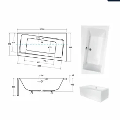 Besco Baignoire asymétrique - 150 x 90 cm - Droite - avec Tablier Blanc - Pieds - Vidage Chrome - INFINITY* Baignoire Asymétrique