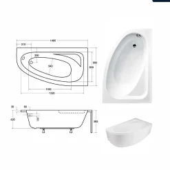 Besco Baignoire asymétrique - 150 x 100 cm - Droite - avec Habillage - Pieds - Vidage Chrome - CORNEA