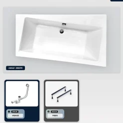 Besco Baignoire asymétrique - 160 x 100 cm - Droite - sans Habillage - avec Pieds - Vidage Chrome - INFINITY* Baignoire Asymétrique