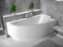 Besco Baignoire asymétrique - 140 x 70 cm - Droite - avec Tablier - Pieds - Vidage Chrome - PRAKTIKA* Baignoire Asymétrique