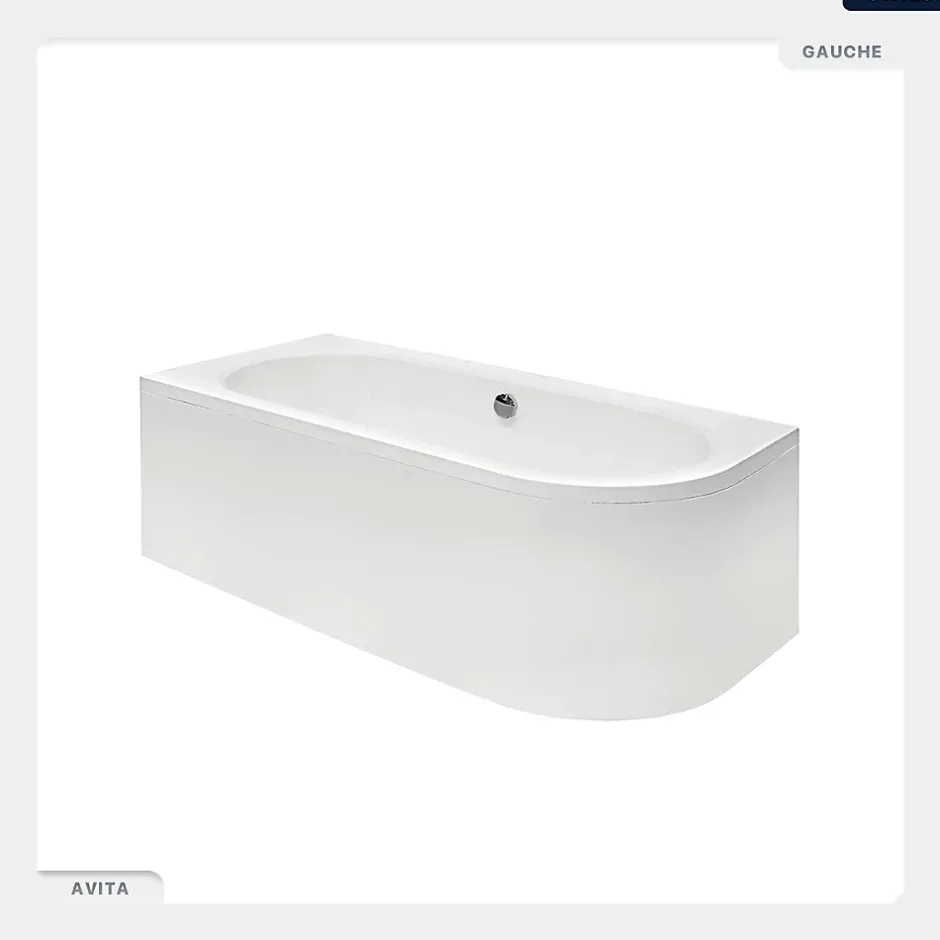 Besco Baignoire asymétrique - 170 x 75 cm - Gauche - sans Habillage - avec Pieds - Étagère bambou - Vidage Chrome - AVITA