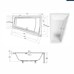 Besco Baignoire asymétrique - 170 x 125 cm - Droite - sans Habillage - avec Pieds - 2 Repose-têtes - Vidage Chrome - INTIMA DUO* Baignoire Asymétrique