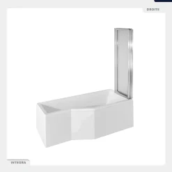 Besco Baignoire asymétrique - 150 x 75 cm - Droite - sans Habillage - avec Pieds - Pare Baignoire 3 Volets - Vidage Chrome - INTEGRA* Baignoire Asymétrique