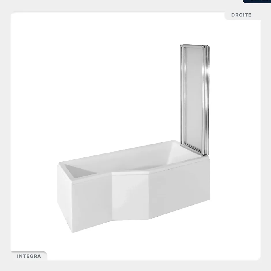 Besco Baignoire asymétrique - 150 x 75 cm - Droite - sans Habillage - avec Pieds - Pare Baignoire 3 Volets - Vidage Chrome - INTEGRA* Baignoire Asymétrique