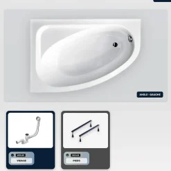 Besco Baignoire asymétrique - 150 x 100 cm - Gauche - sans Habillage - avec Pieds - Vidage Chrome - CORNEA