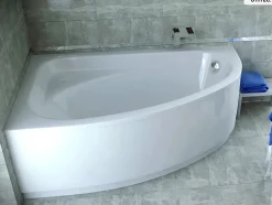 Besco Baignoire asymétrique - 150 x 100 cm - Gauche - sans Habillage - avec Pieds - Vidage Chrome - CORNEA