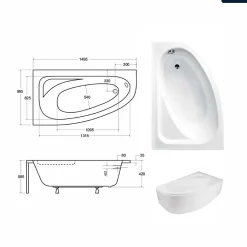 Besco Baignoire asymétrique - 150 x 100 cm - Gauche - sans Habillage - avec Pieds - Vidage Chrome - CORNEA