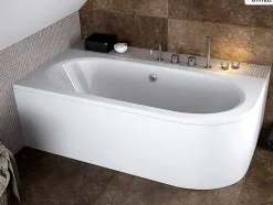 Besco Baignoire asymétrique - 170 x 75 cm - Gauche - sans Habillage - avec Pieds - Repose-tête - Vidage Chrome - AVITA* Baignoire Asymétrique