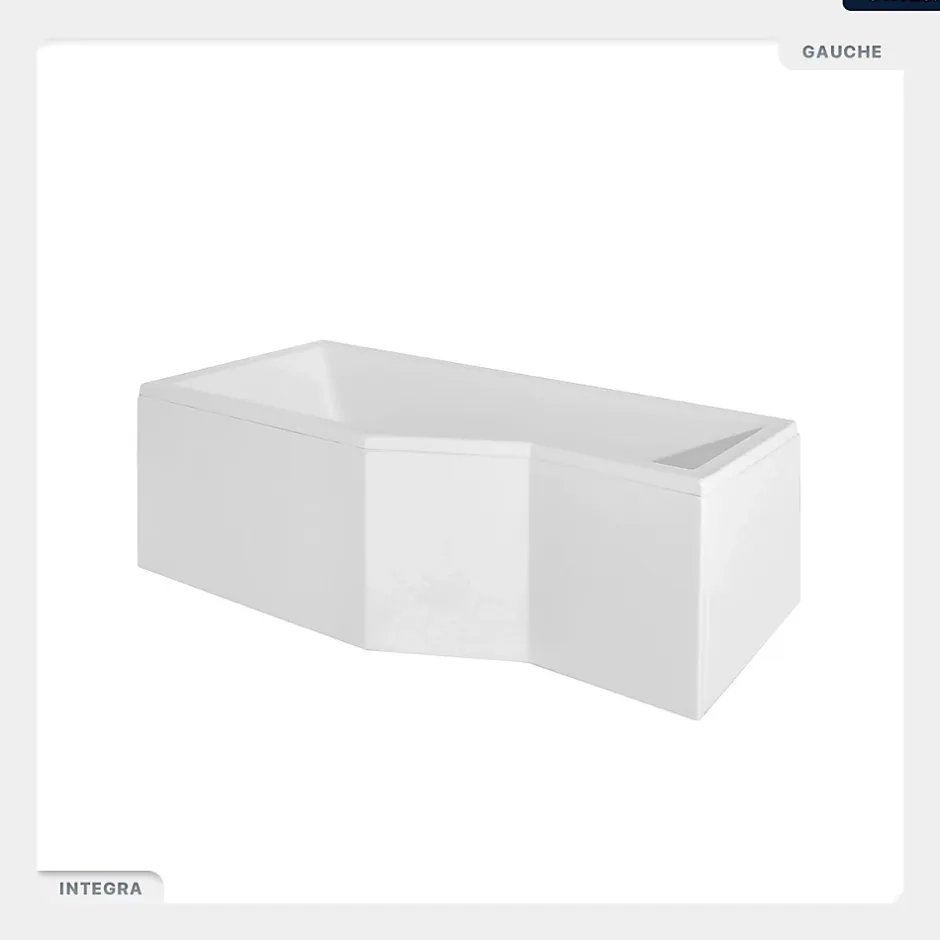Besco Baignoire asymétrique - 170 x 75 cm - Gauche - avec Habillage - Pieds - Vidage Chrome - INTEGRA* Baignoire Asymétrique