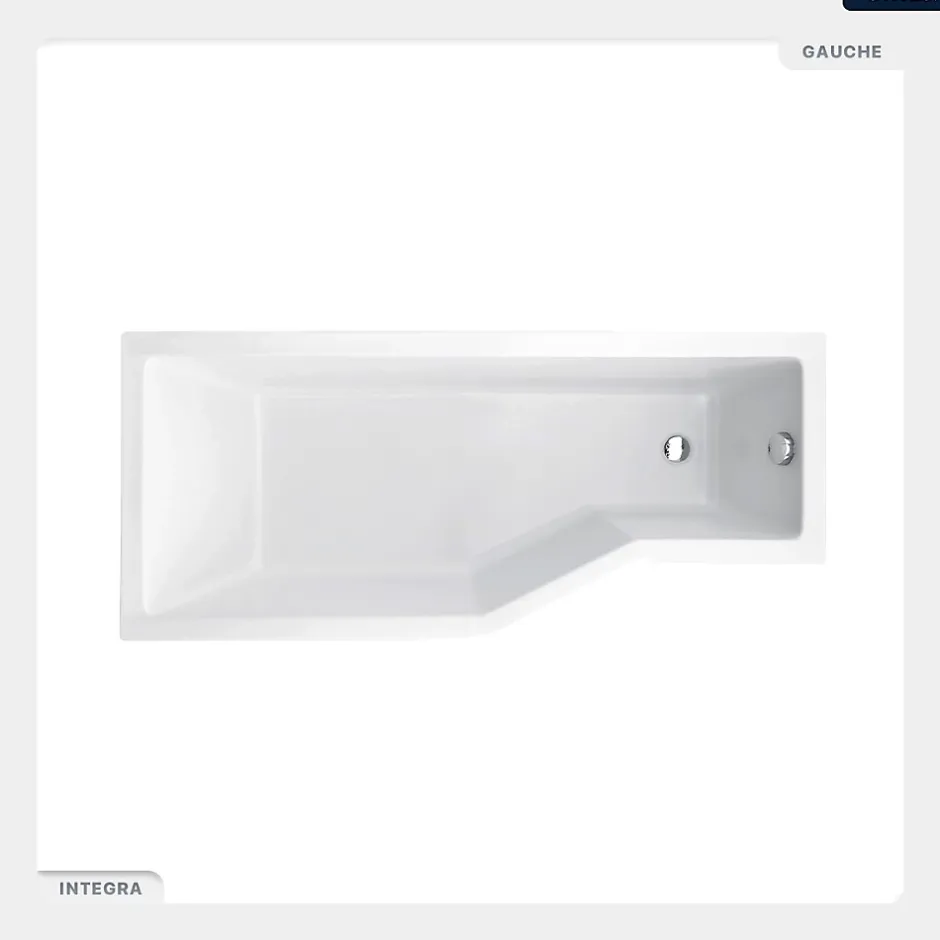 Besco Baignoire asymétrique - 170 x 75 cm - Gauche - avec Habillage - Pieds - Vidage Chrome - INTEGRA* Baignoire Asymétrique