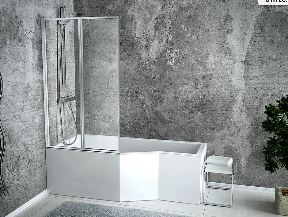 Besco Baignoire asymétrique - 170 x 75 cm - Gauche - avec Habillage - Pieds - Vidage Chrome - INTEGRA* Baignoire Asymétrique