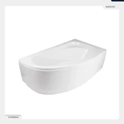 Besco Baignoire asymétrique - 150 x 100 cm - Droite - avec Tablier Blanc - Pieds - Vidage Chrome - CORNEA* Baignoire Asymétrique