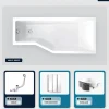 Besco Baignoire asymétrique - 150 x 75 cm - Droite - avec Habillage - Pieds - Pare Baignoire 3 Volets - Vidage Chrome - INTEGRA