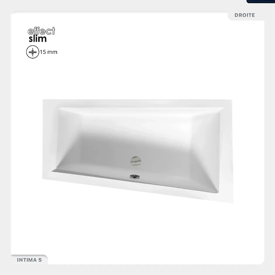 Besco Baignoire asymétrique - 160 x 90 cm - Droite - sans Habillage - avec Pieds - Vidage Chrome - INTIMA SLIM* Baignoire Asymétrique