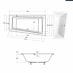 Besco Baignoire asymétrique - 160 x 90 cm - Droite - sans Habillage - avec Pieds - Vidage Chrome - INTIMA SLIM* Baignoire Asymétrique