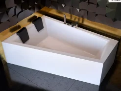 Besco Baignoire asymétrique - 170 x 125 cm - Droite - avec Tablier - Pieds - 2 Repose-têtes - Vidage Chrome - INTIMA DUO